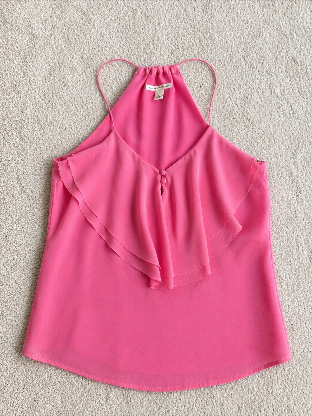 Banana Republic Women’s 100% Silk Ruffle Cami Top Pink Halter Top  V-Neck S